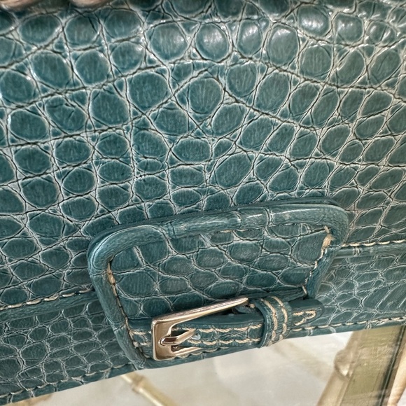 Liz Claiborne Teal Crocodile-Embossed Chain Strap Bag-Vintage Y2K Mini Purse - Picture 3 of 9